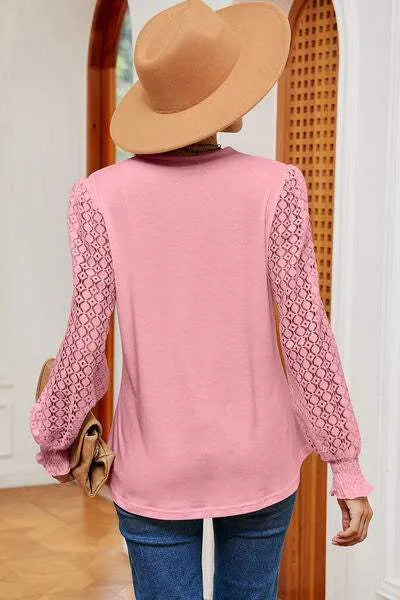 Openwork V-Neck Long Sleeve T-Shirt Women's T-Shirts - Tophatter Daily Deals